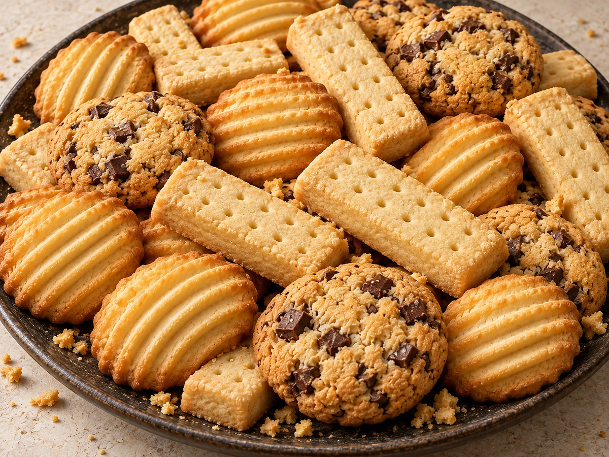 Assortment of soft dough biscuits, cookies and shortbread
